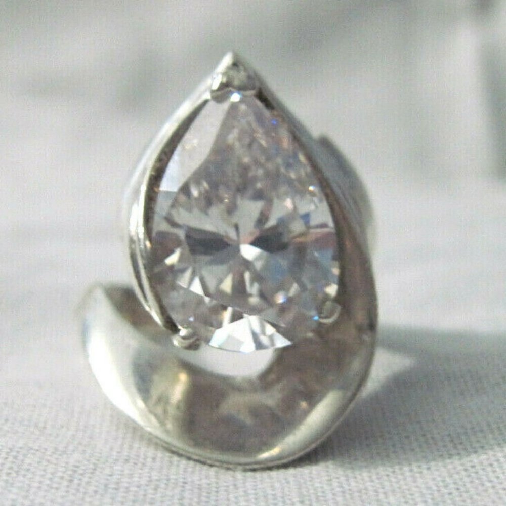 Sterling Tear Drop Shaped Cubic Zirconia Ring